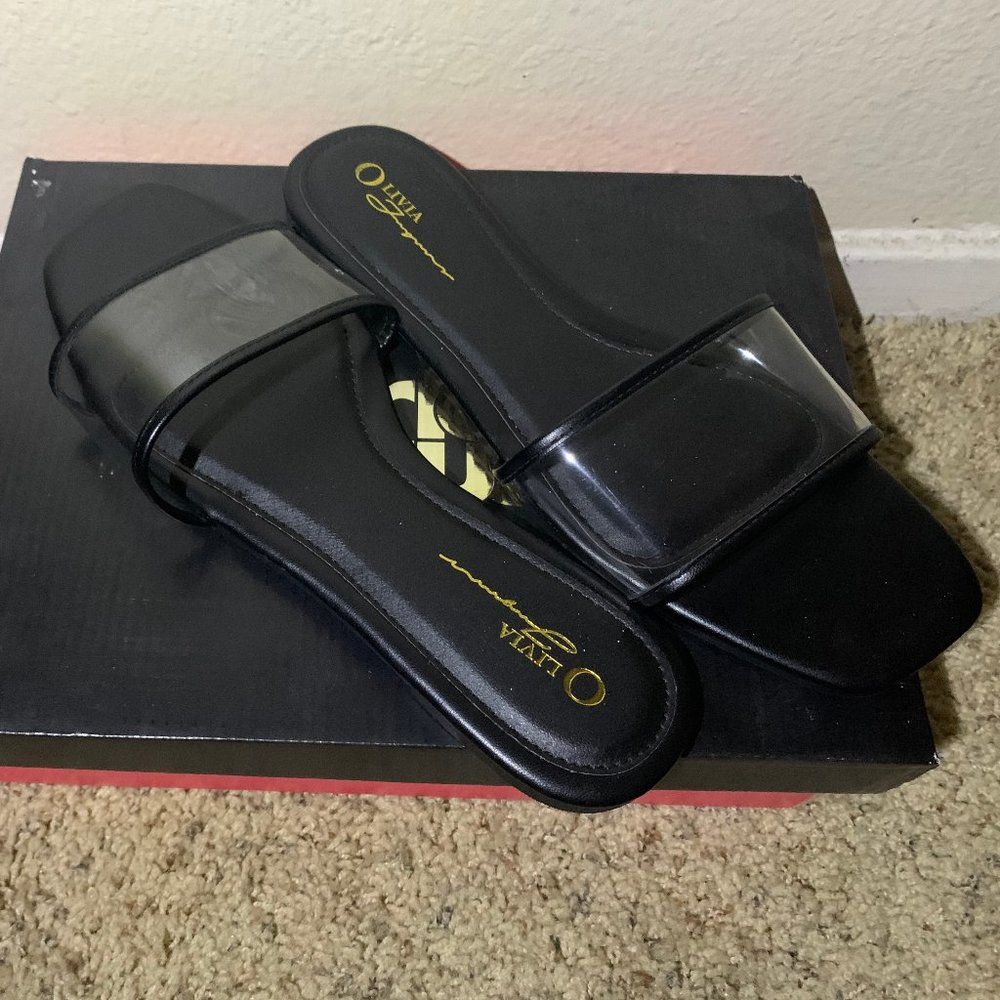 Clear and Black Square Toed Sandals